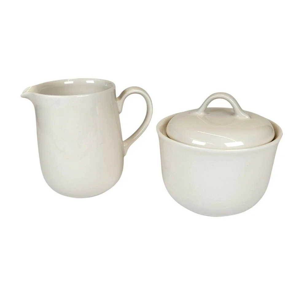 Corning Vintage Creamer &‎ Sugar Bowl Set Off-White Ceramic Farmhouse Neutral